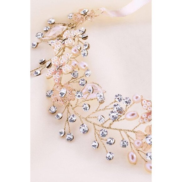 Flower Girl Headpiece Rose Gold Leaf Crystal Tiara for Weddings Proms